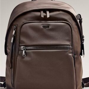 Tumi Halsey Brown Nylon Backpack with Front Zip Pockets